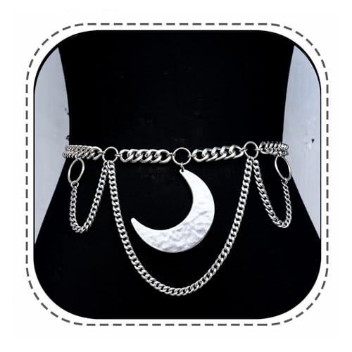 Moon Layered Waist Chain Belt — Punk Gothic Skull Body Chain, Three‑Tier Tassel Waist Harness (Antique Silver or Black)