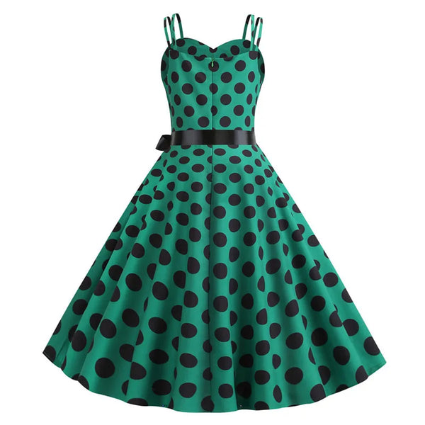 Summer Sexy Spaghetti Strap Polka Dot Dress Big Swing Party Rockabilly Dress Vestidos