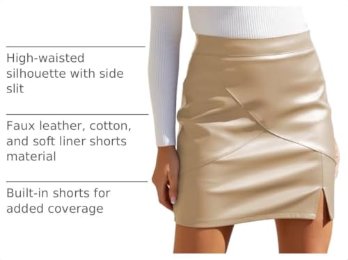 Womens Faux Leather Skirt High Waisted Bodycon Pencil Mini Skirts with Shorts