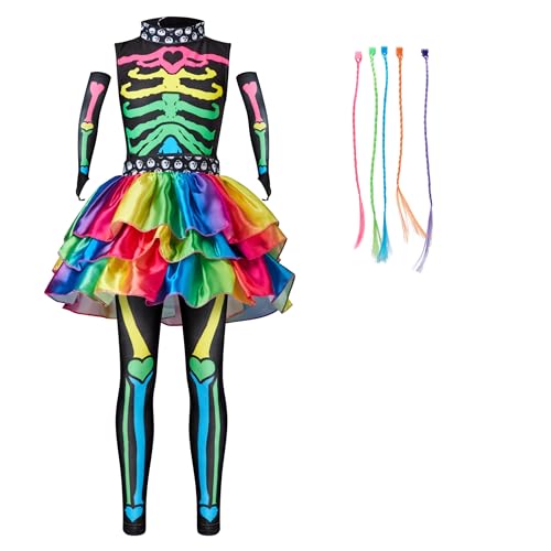 Spooktacular Creations Halloween Kids Skeleton Costume, Funky Punky Bone Skeleton Deluxe Costume, Halloween Girls Outfit