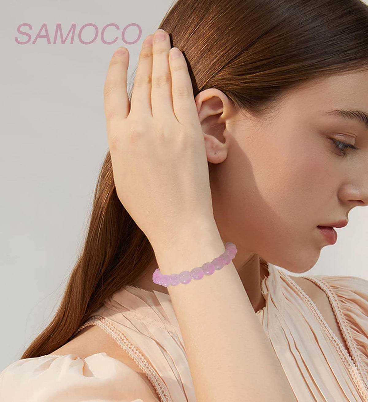 SAMOCO 18Pcs 8mm Glass Beaded Stretch Bracelets for Women