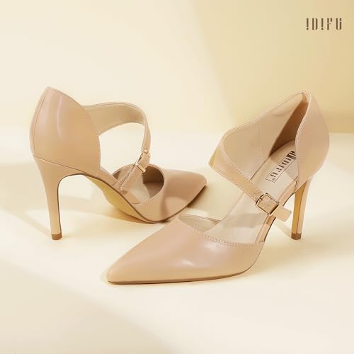 IDIFU Women's High Stiletto Heels Pumps Pointed Toe Heels Closed Toe Pumps with Elegant Metal Buckle Comfortable Office Wedding Dressy Shoes