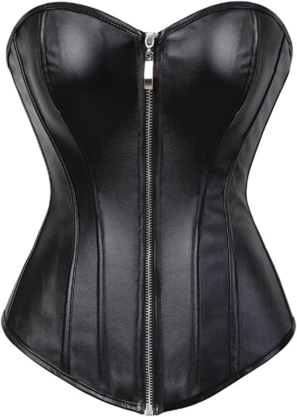 Faux Leather Zipper Steampunk Corset Bustier