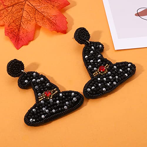 Halloween Earrings for Women Cute Pumpkin Ghost Beaded Dangle Earrings Statement Spooky Skull Witch Hat Boo Trick Treat RIP Earrings Fun Halloween Holiday Costumes Party Jewelry Gifts