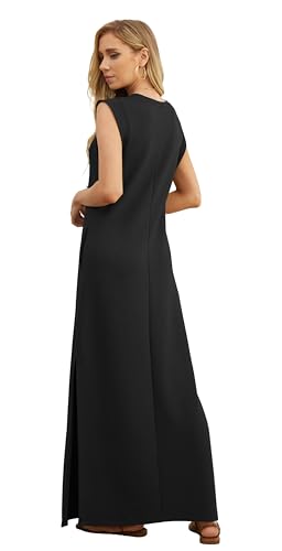 GRECERELLE 2026 Women Year-Round Casual Round Neck Loose Split Wrinkle-Free Long Maxi Vacation Dress with Pockets (XXS-4XL)