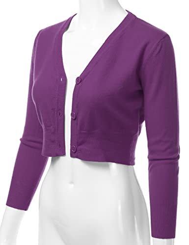 Women's 3/4 Sleeve Soft Open Front Cropped Sweater Cardigan (S-XXL)