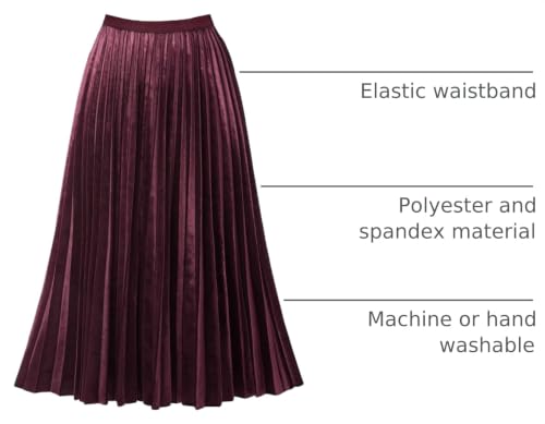 Women's Pleated High Waist Flowy Midi Skirt Velvet