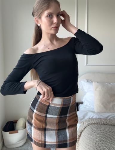 Rapbin Womens High Waist Plaid Skirt Fall Winter Bodycon Pencil Mini Skort
