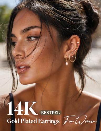 BESTEEL 13 Pairs Small Stud Hoop Earrings Set for Women, Earring Stack Pack