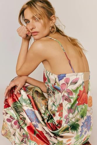 ABYOVRT Women Boho Floral Maxi Dress Backless Spaghetti Strap A-Line Flowy Summer Vacation Long Dress