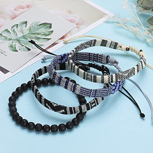 Beach Bracelet Set for Men and Women, Surfer Men Bracelet, Braided Boho Summer Bracelets Adjustable Men's Bracelet Handmade Women Bracelet String Rope Ankle Bracelets Birthday Gift