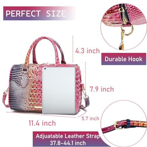 Crocodile-Embossed Top-Handle Shoulder Purse