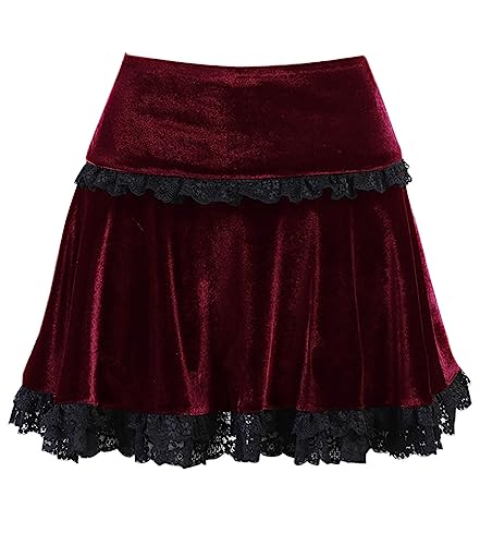Velvet Lace Little Mini Skirts for Women High Waist Casual Ruffle Skirt Y2k Punk Goth Party
