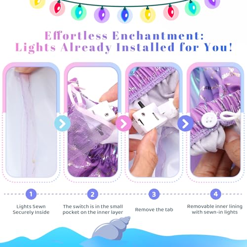Meland Light Up Mermaid Costume for Girls Ages 3-10, Dress Up Toy Gift Set