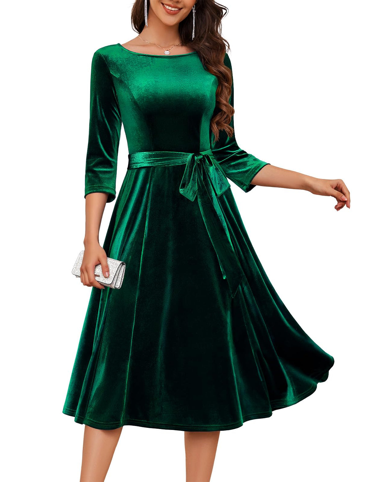 DRESSTELLS Velvet Cocktail Dress for Women, 2025 Winter Christmas Holiday Dress, 3/4 Long Sleeves Party Formal Gala