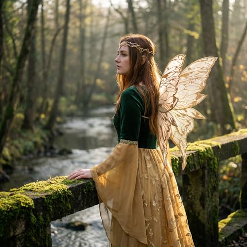 YKW Fairy Wings for Adult Women,31.5"x29" Butterfly Cosplay Wings with Lace Gloves,Organza Costume Wings for Halloween Party