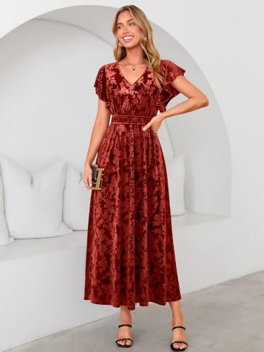 BerryGo Women's Fall Velvet Floral Maxi Wedding Guest Dress
