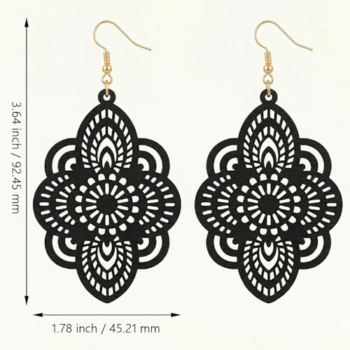 Black Filigree Hollow Lace Drop Earrings