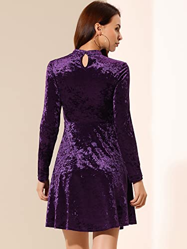 Allegra K Women Velvet High Waist Keyhole Neck Swing Mini Dress