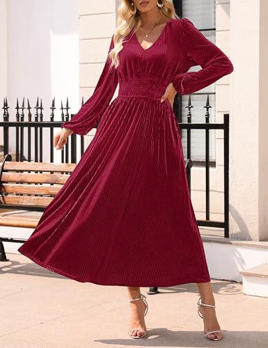 ZESICA Women's Velvet Wedding Guest Cocktail Long Sleeve Winter Dress