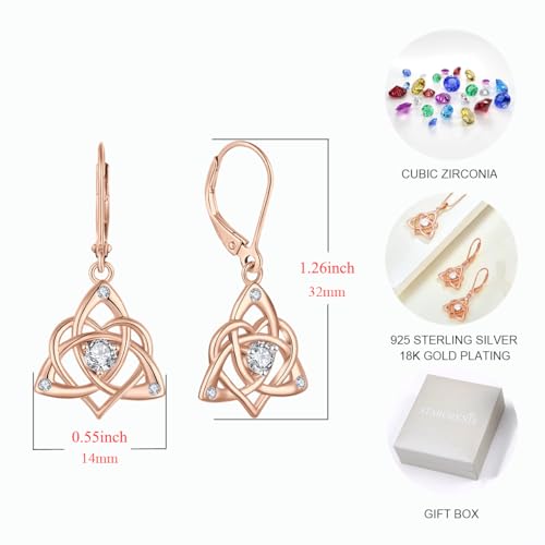 Starchenie Celtic Knot Earrings Sterling Silver Trinity Love Knot Leverback Earrings Birthstone Jewelry for Women