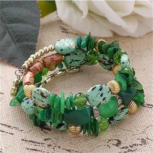 Women Beaded Bracelet Set | Colorful Boho Stackable Trendy Design with Crystal Accents Multilayer Bangle Bracelet | Fashion Stretch Braclets Jewelry for Women