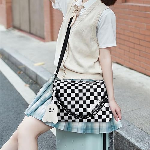 Black & White Checkered Crossbody Messenger Bag