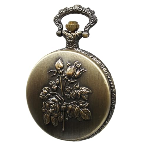 Vintage Quartz Pocket Watch with Flower Pattern Cover and Chain for Wo Main image
