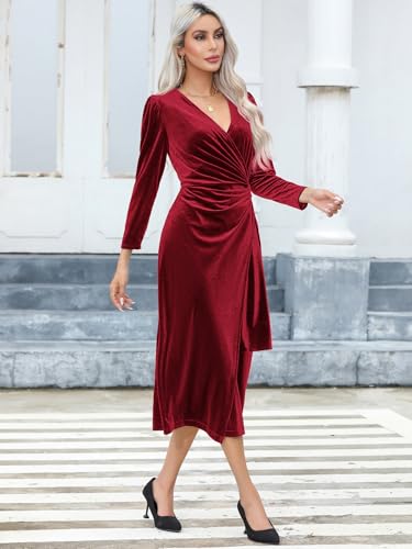R.Vivimos Women's Velvet Wrap Fall Winter Elegant Midi Dress