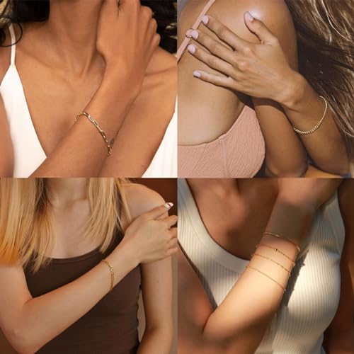 IFKM Gold Bracelets for Women, 14K Gold Plated Dainty Link Chain Bracelet set, Trendy Stackable Layered Bracelets jewelry Gifts