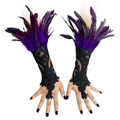 Feather Gloves Women Costume Wrist Cuffs