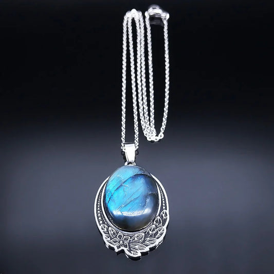 Boho Vintage Natural Labradorite Stone Necklace