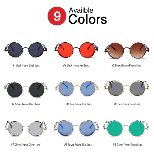 Vintage Red Lens Round Steampunk Metal Sunglasses