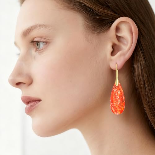 Chalcedony Stone Copper Teardrop Drop Earrings Secondary image