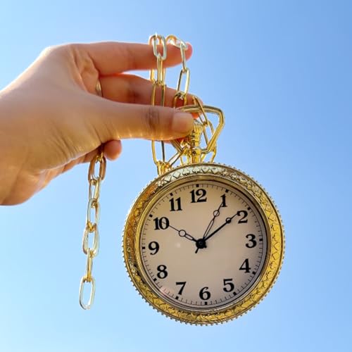 Honcloud 3.7 Inches Diameter Gold Prop Pocket Watch for Red Halloween