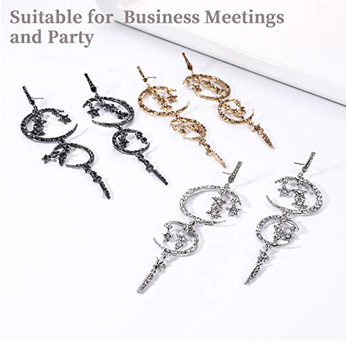 Moon and Star Drop Earrings Exaggerated Fashion Long Drop Dangle Stud Drop Earrings for Women,Black