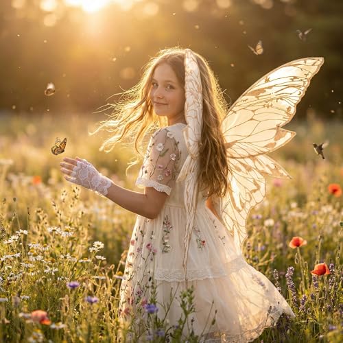 YKW Fairy Wings for Adult Women,31.5"x29" Butterfly Cosplay Wings with Lace Gloves,Organza Costume Wings for Halloween Party