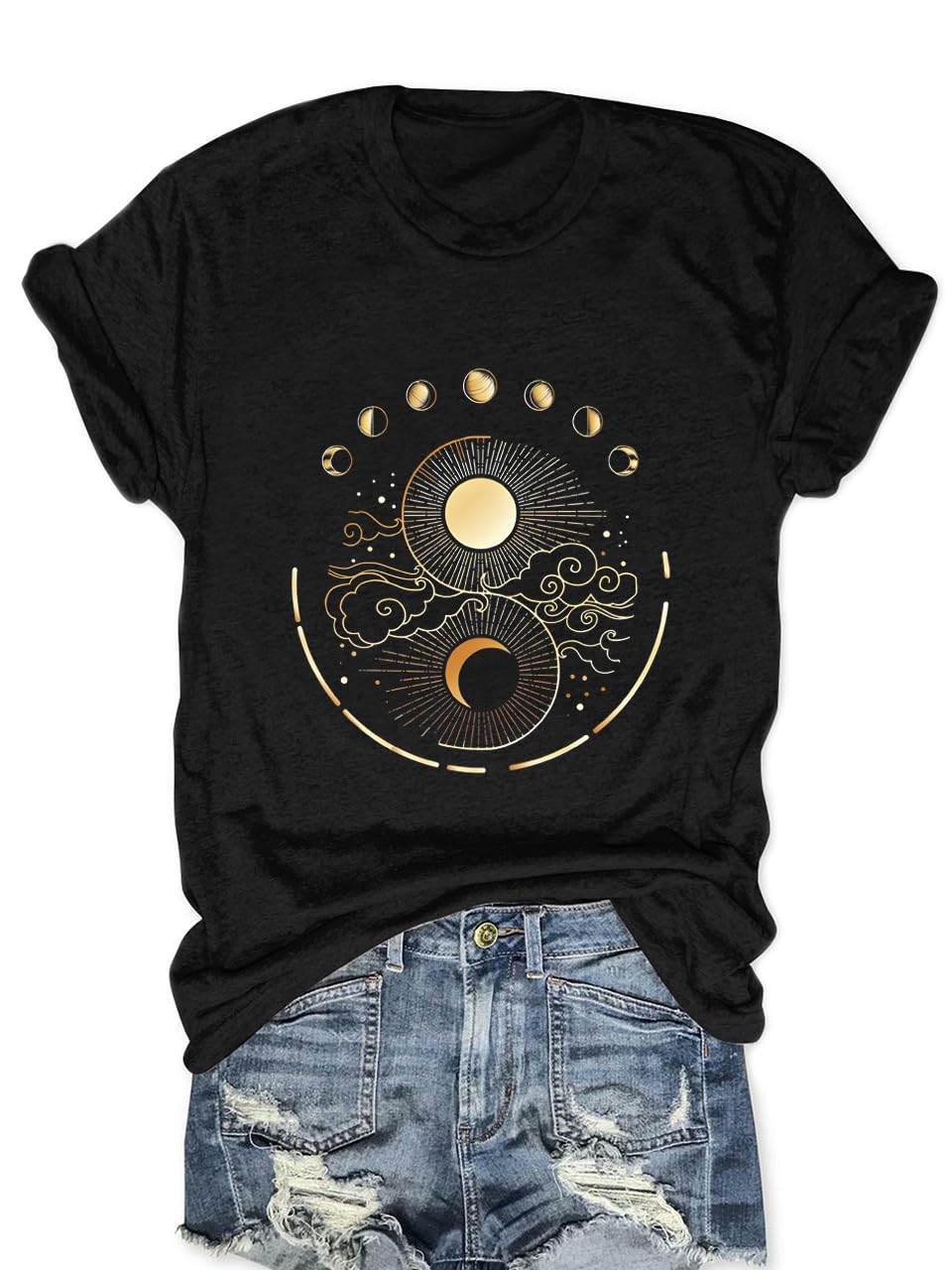 Women Mystical Moon and Sun Shirt Vintage Celestial Moon Top
