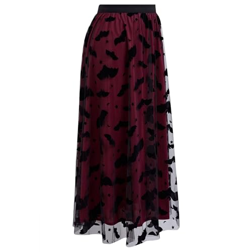 CHICWISH Women's Pumpkin Tulle Tutu Skirt Velvet Bats Elastic Waist Halloween Party Layered Mesh Midi Skirt Halloween Costume