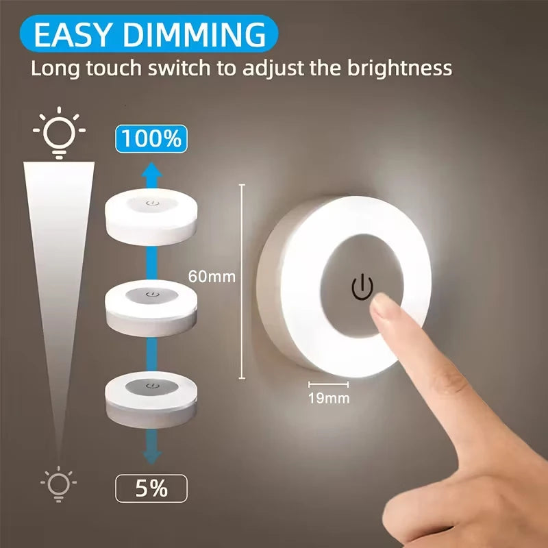 Energy Saving LED Touch Sensor Night LED Light Room Aisle Bedroom Round Portable Night Lamp