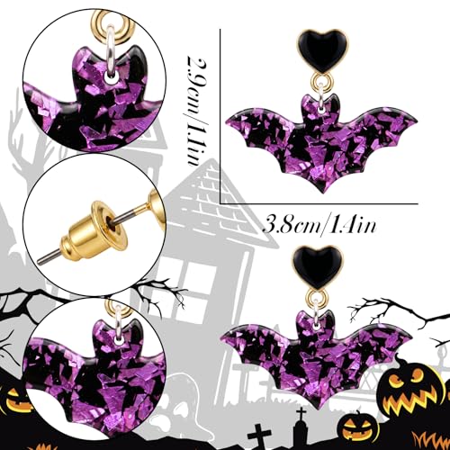 Halloween Bat Earrings for Women, Halloween Gothic Purple Bat Earrings