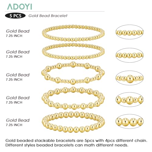 Gold Bracelets for Women Waterproof, 14K Gold Plated Beaded Strand Bead Ball Bracelets stack Adjustable Jewelry Set for Gifts