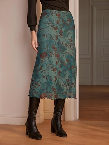 CIDER Women’s Mesh Floral Boho Long Midi Skirts