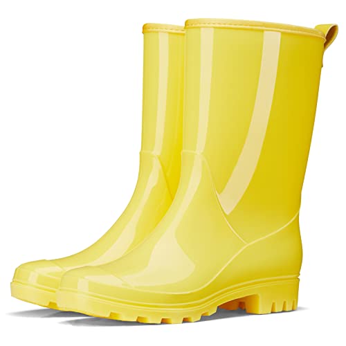 Mid Calf Rain Boots, Waterproof Shoes Glossy Rubber Pvc