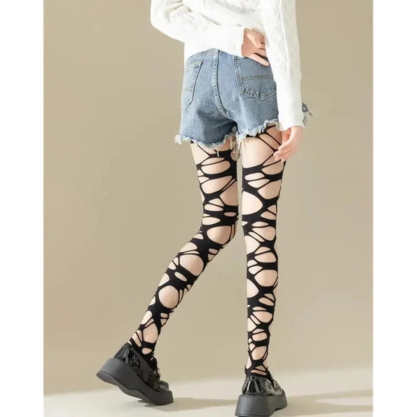 Ripped Gothic Fishnet Mesh Tights – Punk Egirl Style