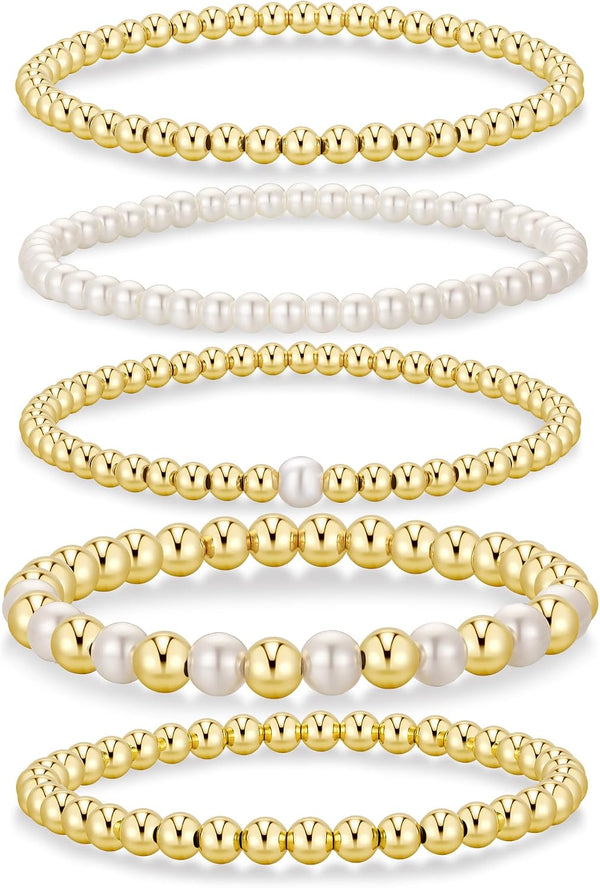 Yoosteel Gold Beaded Bracelets for Women Teen Girls, Gold Plated Jewelry