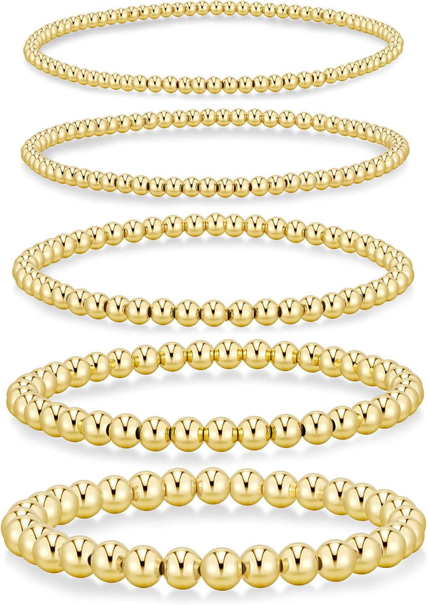 Yoosteel Gold Beaded Bracelets for Women Teen Girls, Gold Plated Jewelry