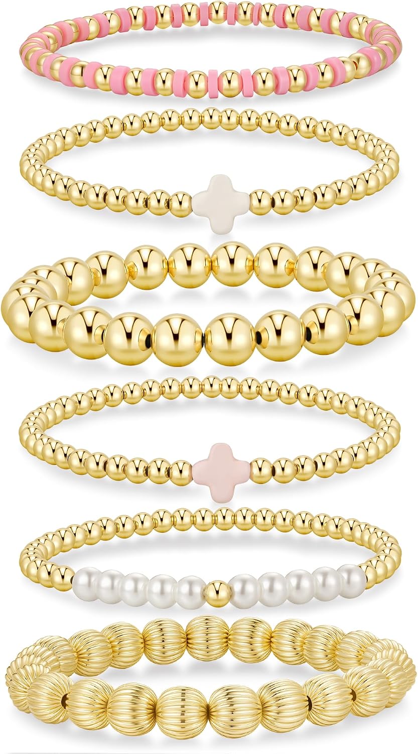 Yoosteel Gold Beaded Bracelets for Women Teen Girls, Gold Plated Jewelry