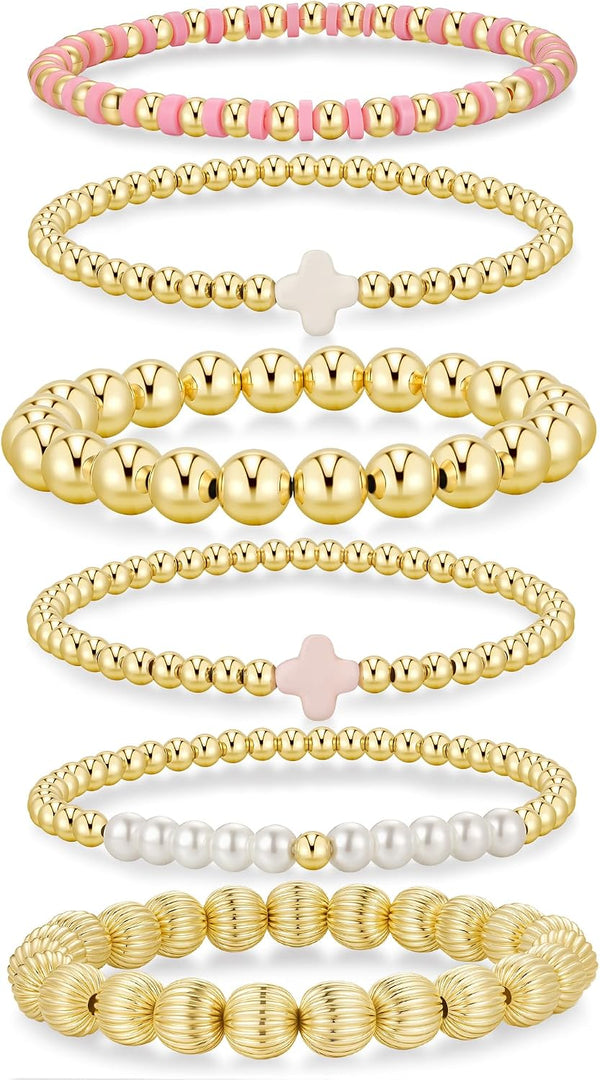 Yoosteel Gold Beaded Bracelets for Women Teen Girls, Gold Plated Jewelry