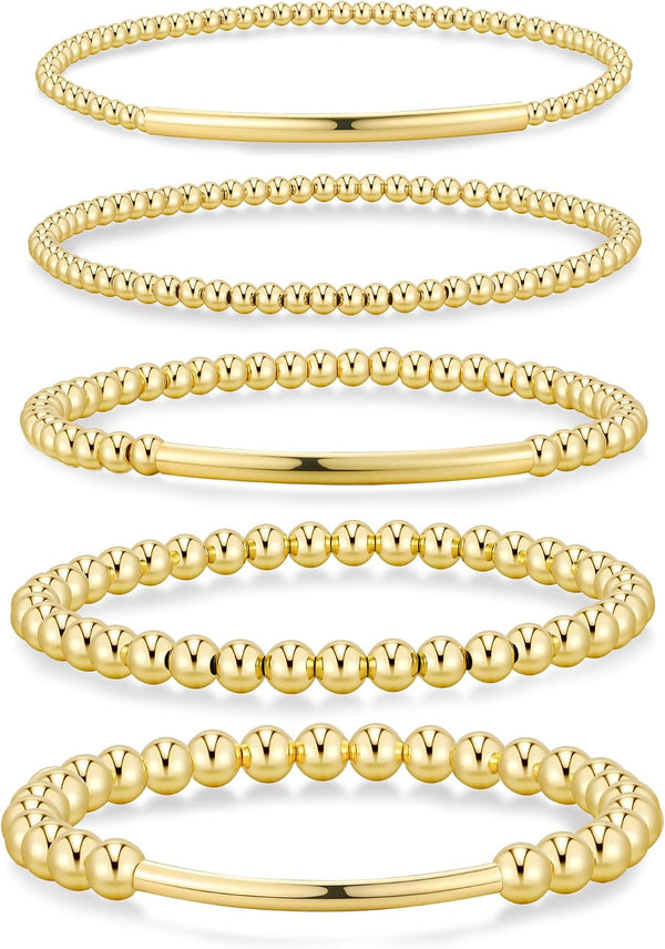 Yoosteel Gold Beaded Bracelets for Women Teen Girls, Gold Plated Jewelry